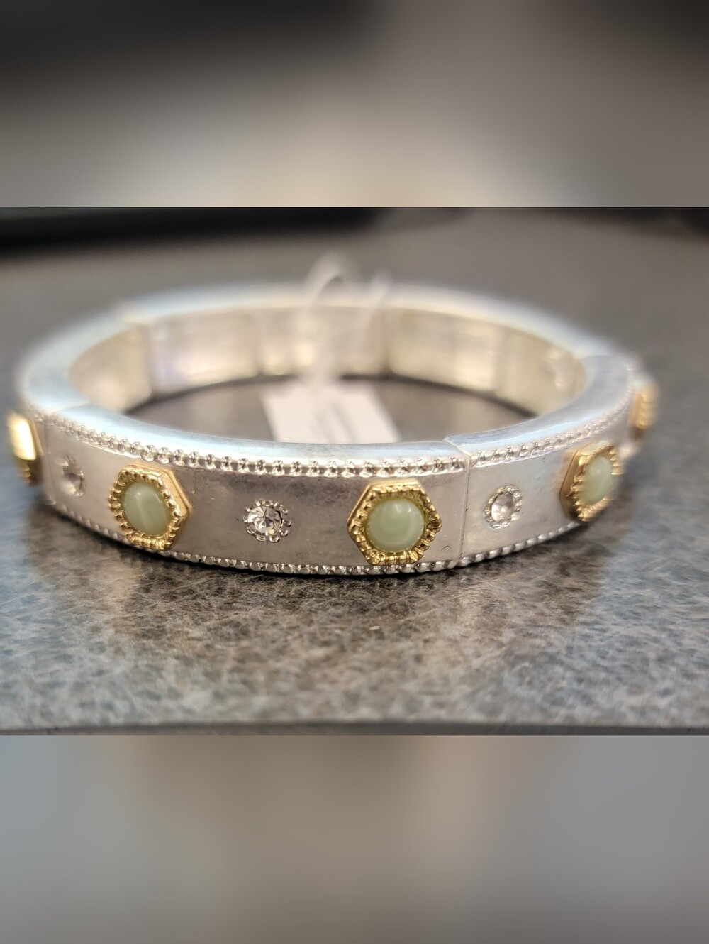 Park Lane Two-Tone Bangle with Pale Green Stone Accents
